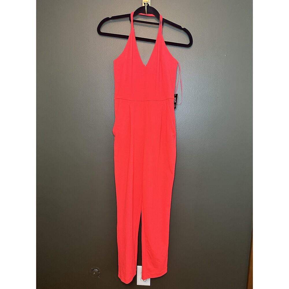NWT Deep V Red‎ Pink Sleeveless Jumpsuit Extra Small XS Pockets